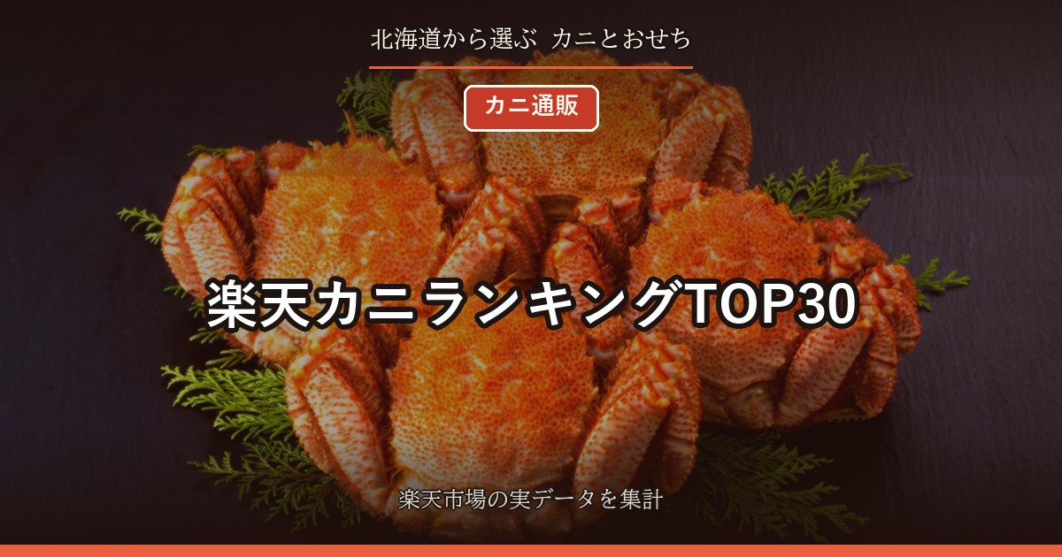 楽天カニランキングTOP30｜ズワイガニ16品・北海道の表記は3品、100gあたりの中央値1,051円